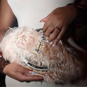 Fendi Beige SnakeSkin Goat Fur Crossbody Bag